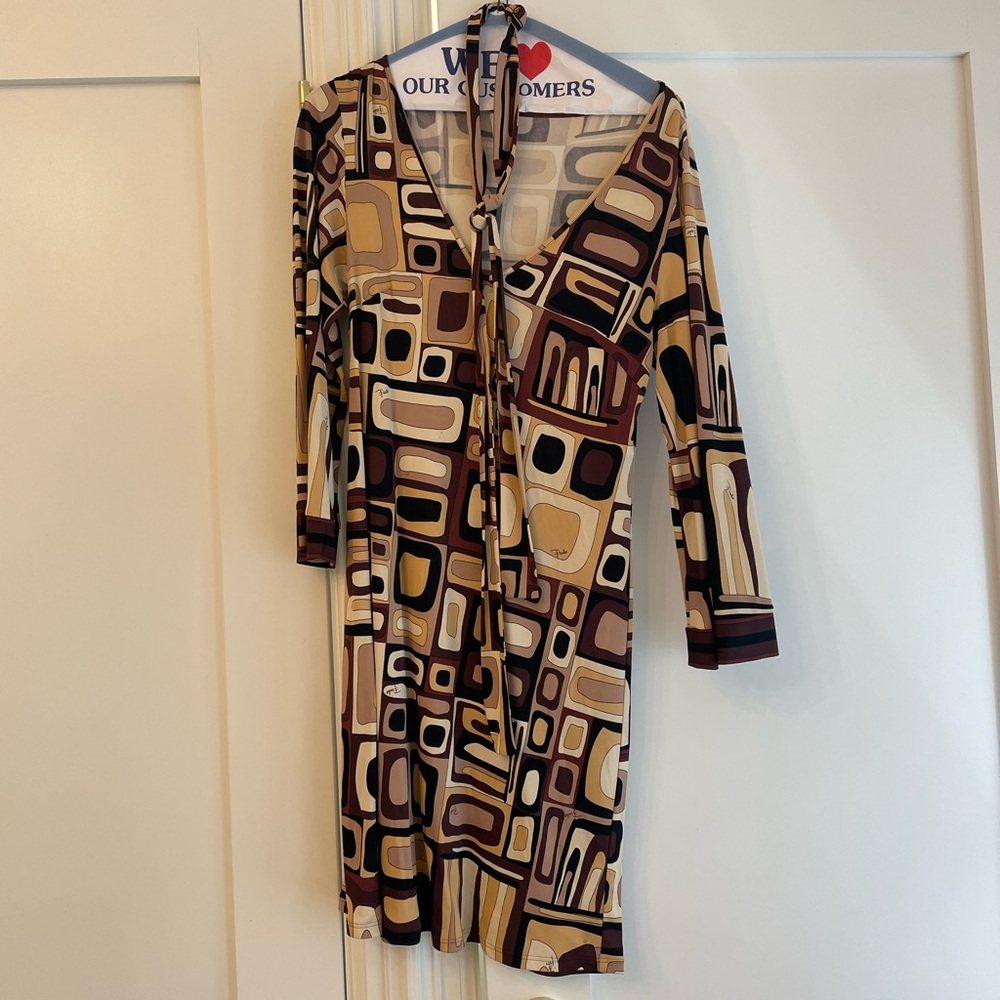 Emilio Pucci Geometric Midi Dress in Brown, Cream, Tan